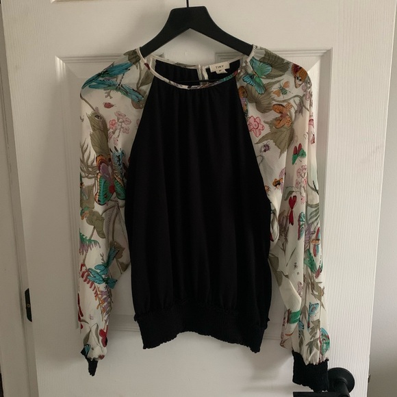 Floral Sleeve Blouse - Black and Multicolor - Picture 1 of 13
